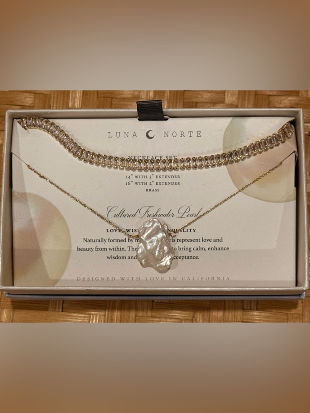 Luna Norte Gold Cultured Freshwater Pearl Baguette Tennis Layered Necklace Set - Picture 2 of 8